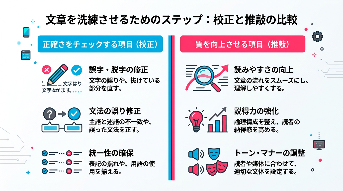 校正と添削の違いを示す比較図